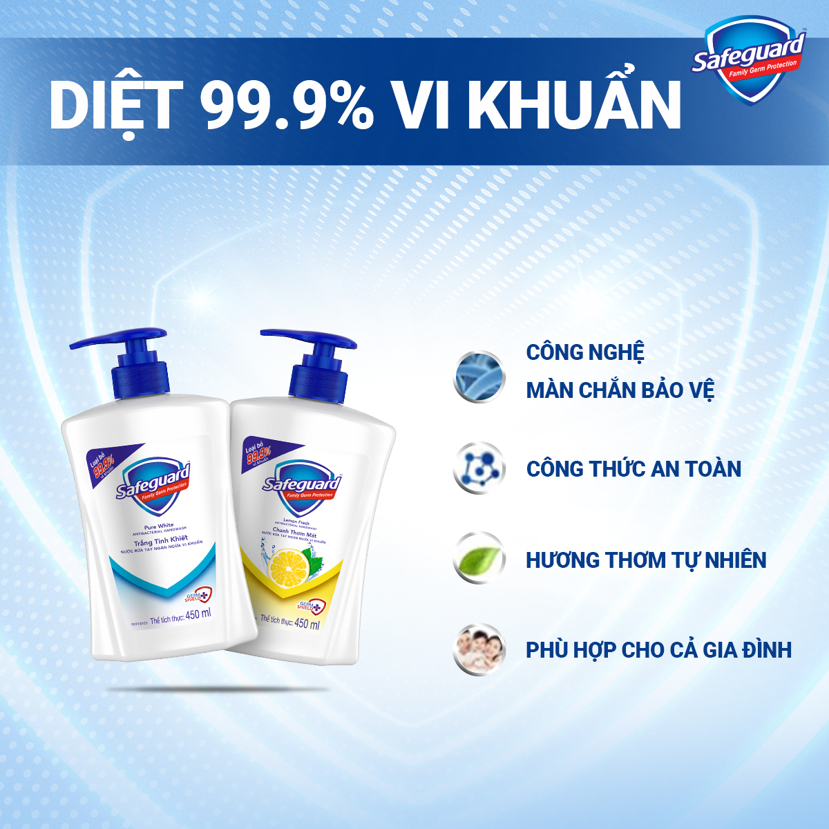 Combo 3 Nước Rửa Tay Safeguard Lemon Fresh Chanh Thơm Mát 450ml