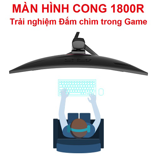 Màn Hình Gaming Cong ASUS ROG Strix XG27VQ 27 inch Full HD (1920 x 1080) 1ms 144Hz Aura RGB FreeSync™ VA- Hàng Chính Hãng