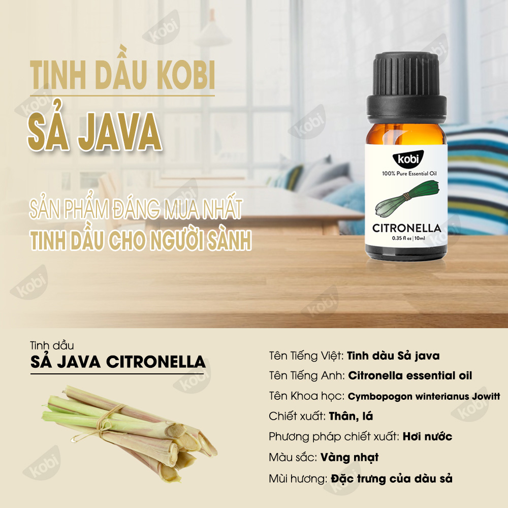 Tinh Dầu Sả Java 50ml Kobi Nguyên Chất Giúp Khử Mùi, Đuổi Muỗi Hiệu Quả