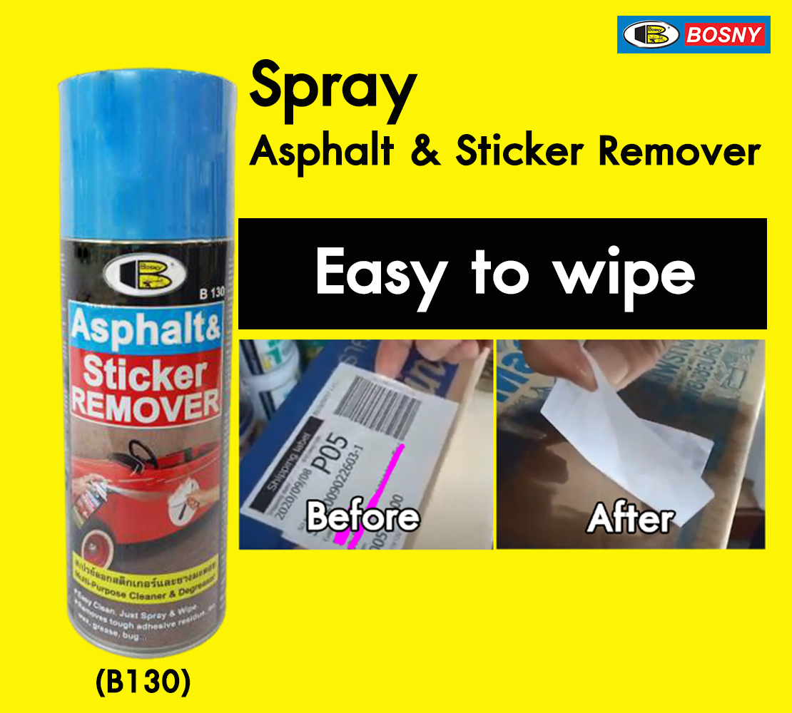 Chai xịt tẩy keo decal, băng dính,  keo dán, nhựa đường.. Asphalt & Sticker Remover - Bosny  B130 - 435 cc  - nhập khẩu Thái Lan (tặng kèm khăn lau và khẩu trang bằng vải không dệt)