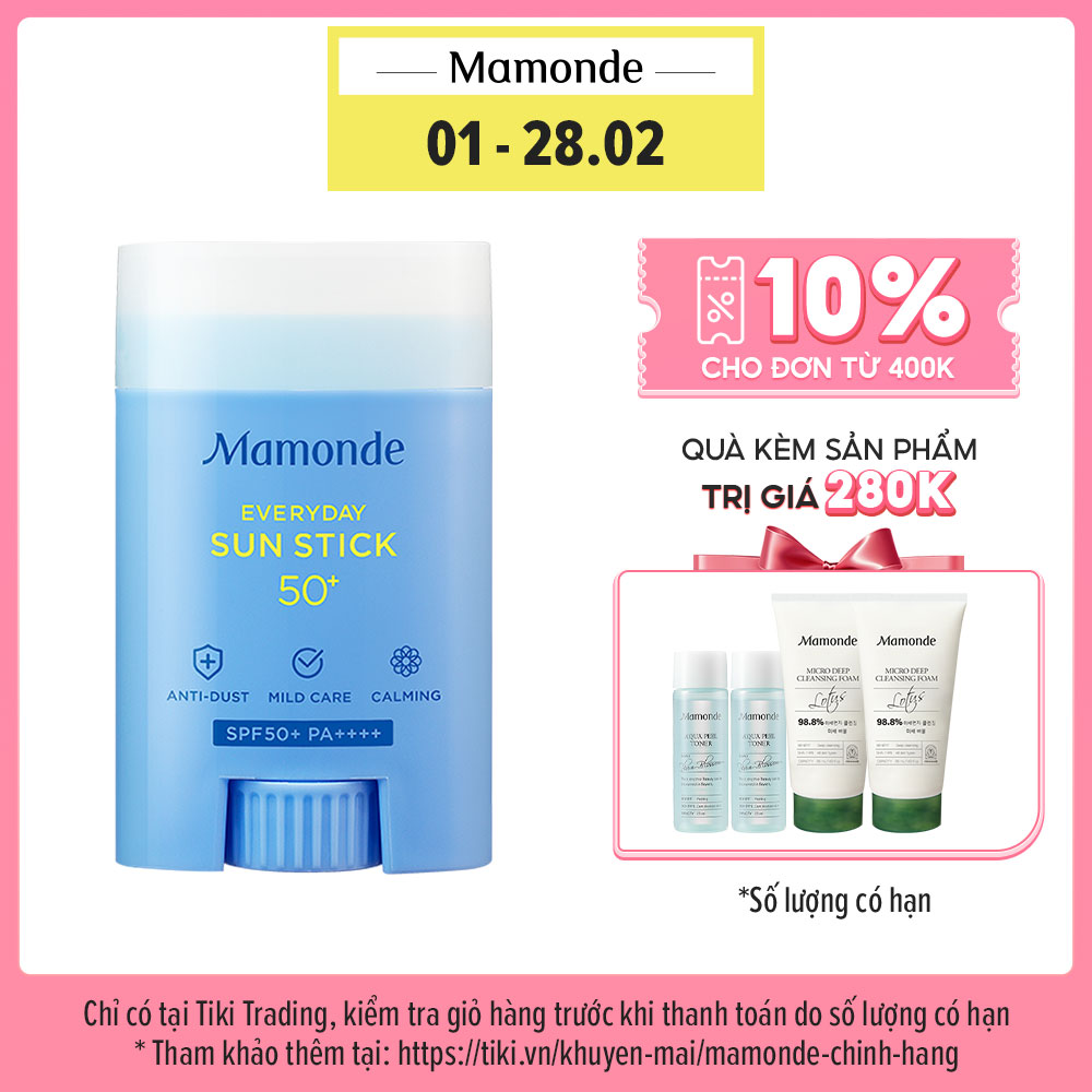 Kem chống nắng dạng thỏi dùng cho da mặt và toàn thân, giảm bóng nhờn trên da Mamonde Everyday Sun Stick 20g