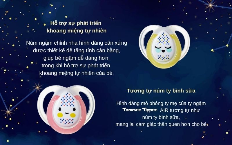 Ty ngậm dạ quang cho bé Tommee Tippee Night Time 0-6 tháng (vỉ 2 cái) - Vàng/Hồng