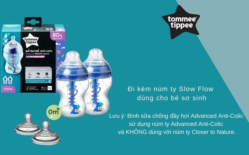 Bình sữa chống đầy hơi Tommee Tippee Advanced Anti-Colic 260ml (bình đôi) - Xanh Dương