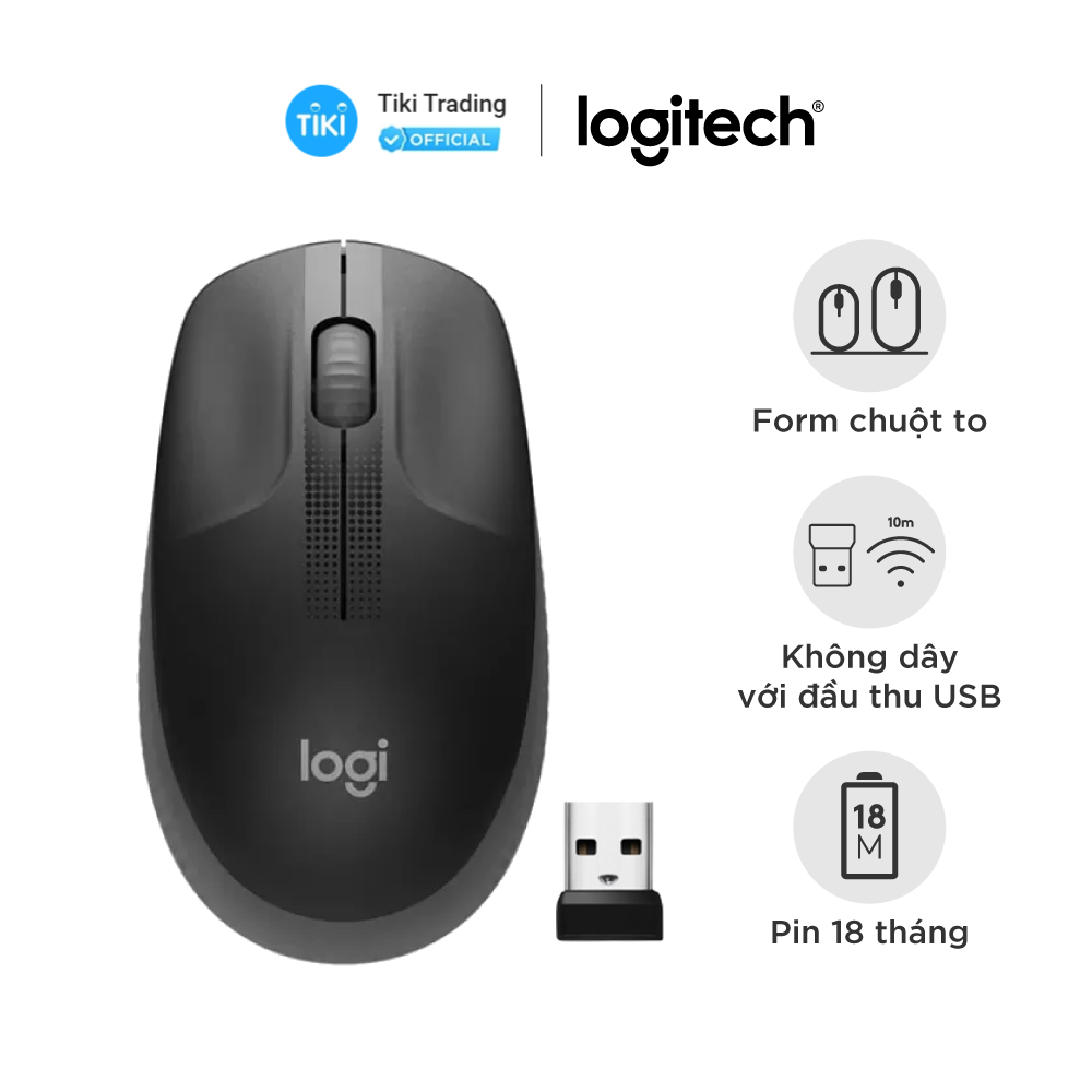 Chuột không dây Logitech M191 - Form to phù hợp cả người thuận tay trái, chế độ tiết kiệm pin, cuộn chính xác từng dòng - Hàng chính hãng