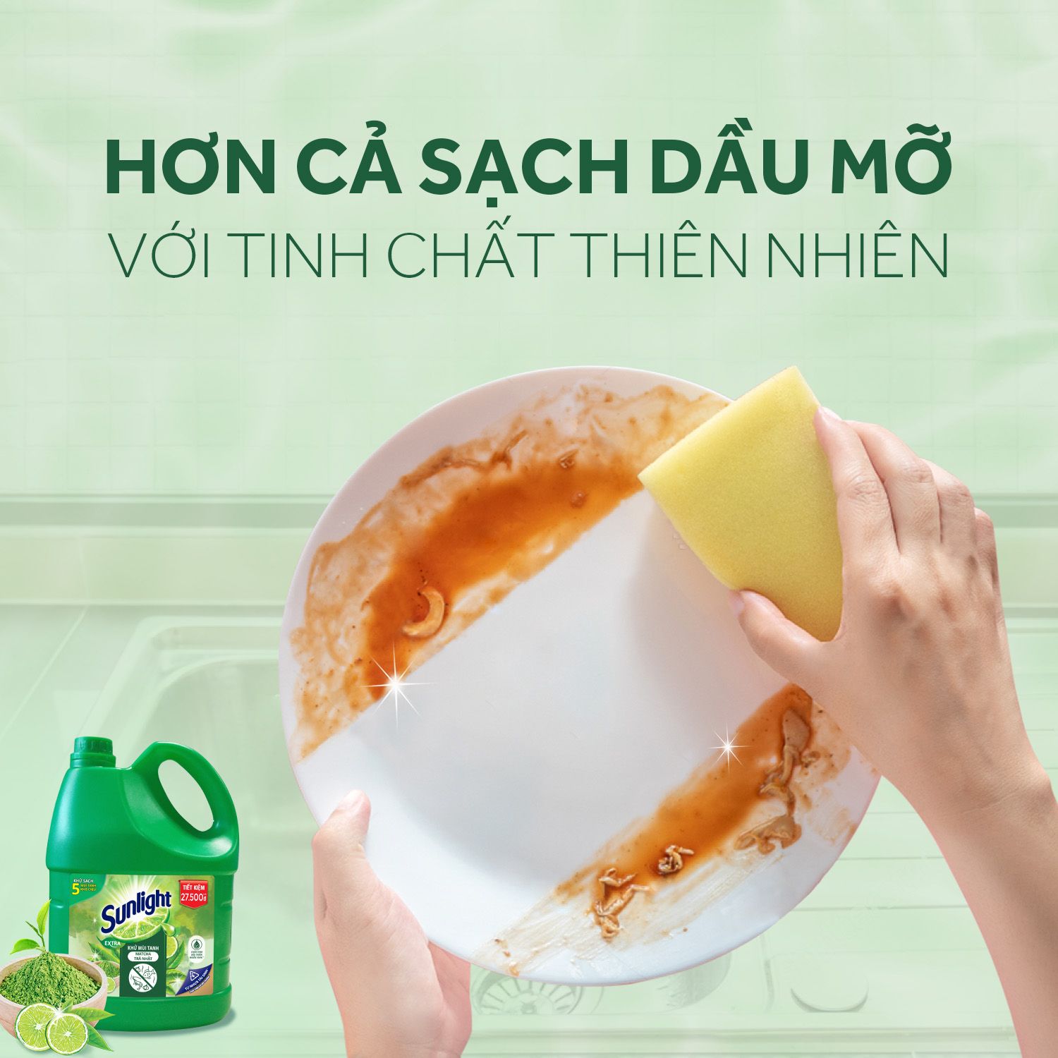 Nước Rửa Chén Khử Mùi Tanh Sunlight Matcha Trà Nhật Mới (3.6kg / Chai) - Mới