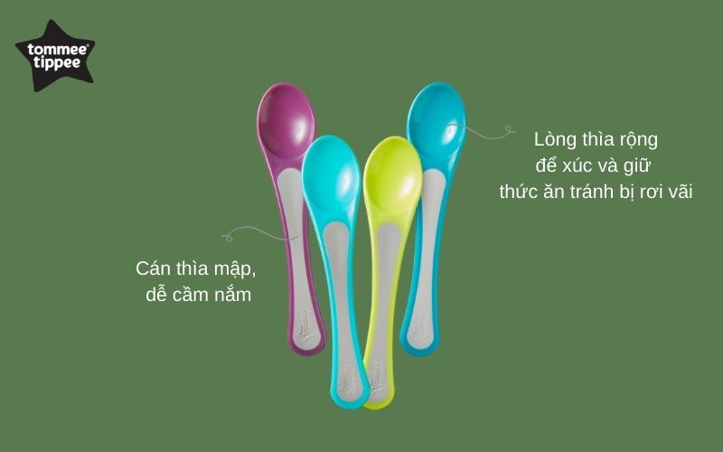 Thìa ăn dặm cho bé Tommee Tippee từ 7 tháng (set 2 thìa) - Feeding Spoon - Tím/Xanh lá