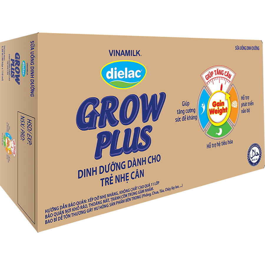 Thùng 48 Hộp Sữa Bột Pha Sẵn Vinamilk Dielac Grow Plus - Xanh 110ml