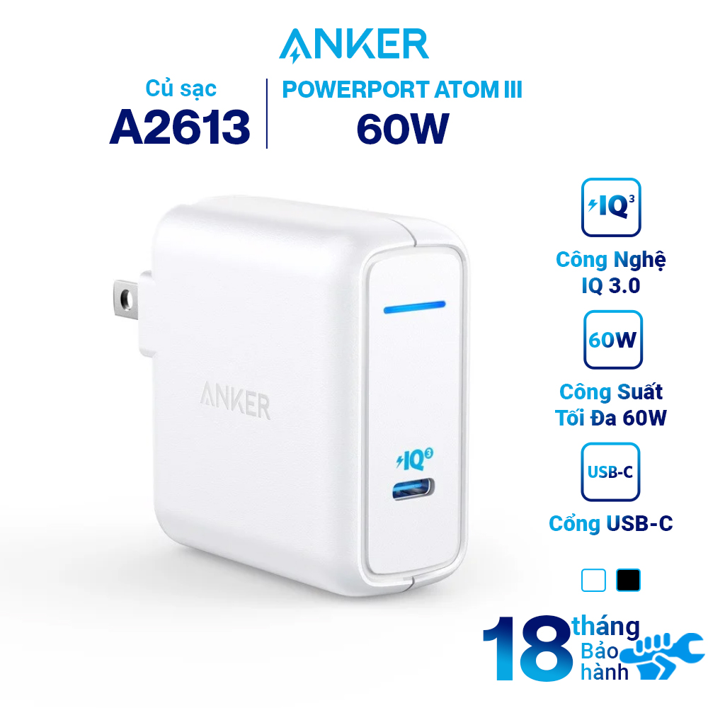 Adapter Sạc 1 Cổng USB Type-C Anker PowerPort Atom III 60W - A2613 - Hàng Chính Hãng