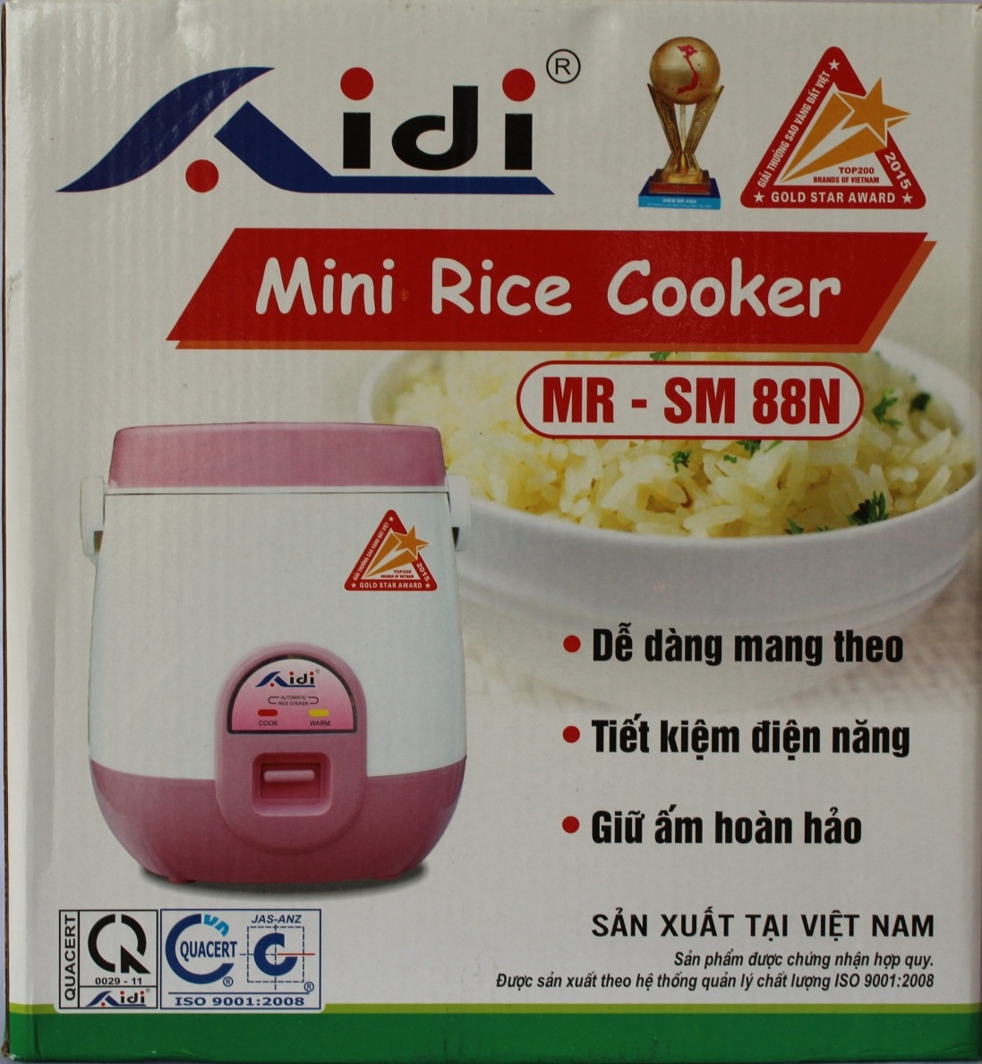 Nồi cơm điện mini cặp lồng Aidi MR-SM 88N (0,6 lít) -Màu Ngẫu Nhiên - Hàng Chính Hãng