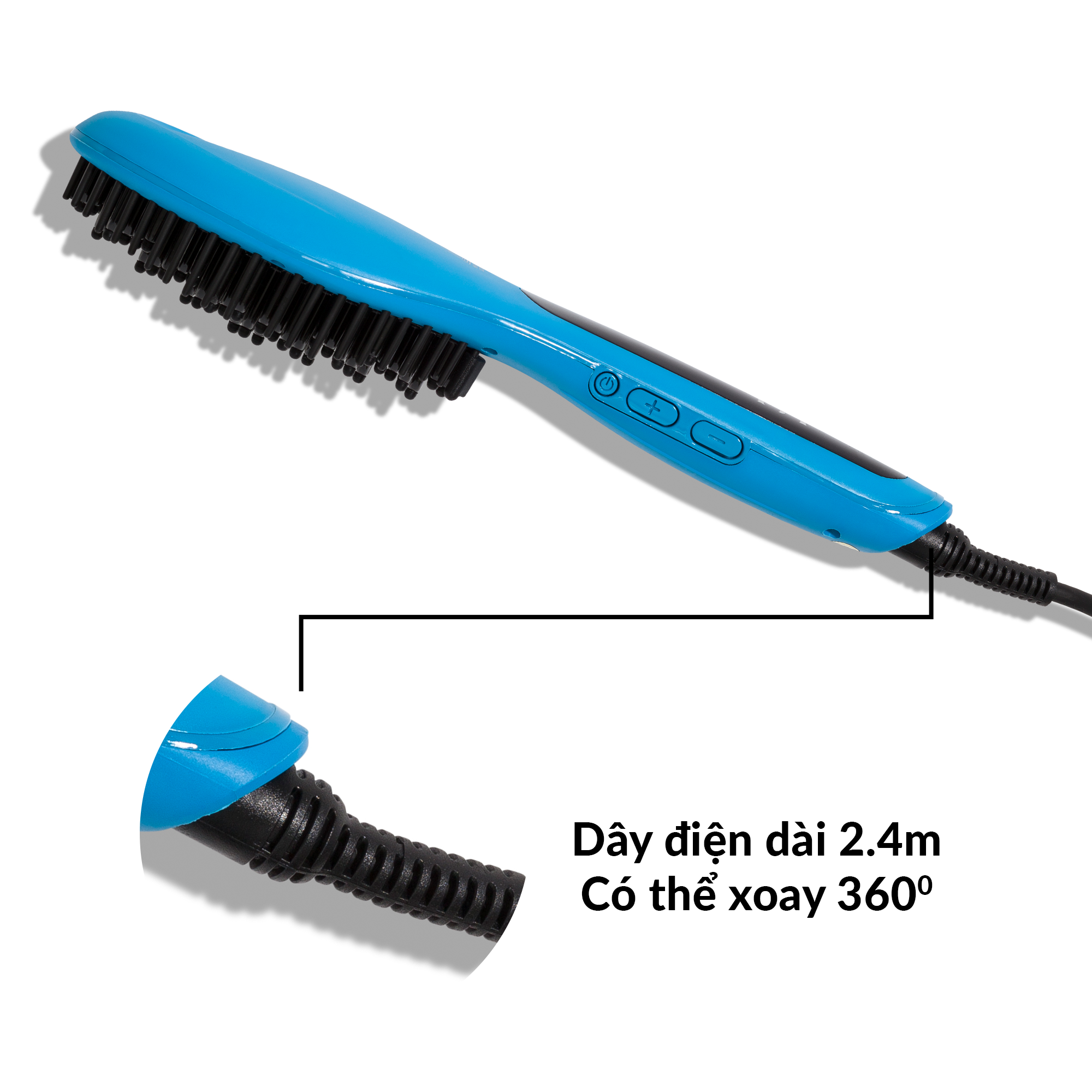 Lược Điện Tạo Kiểu Tóc PYT Thermal Styling Brush - Màu Xanh - Có Thể Duỗi Và Làm Phồng Chân Tóc Với Công Nghệ Ion Âm Và Nhiệt Hồng Ngoại Xa