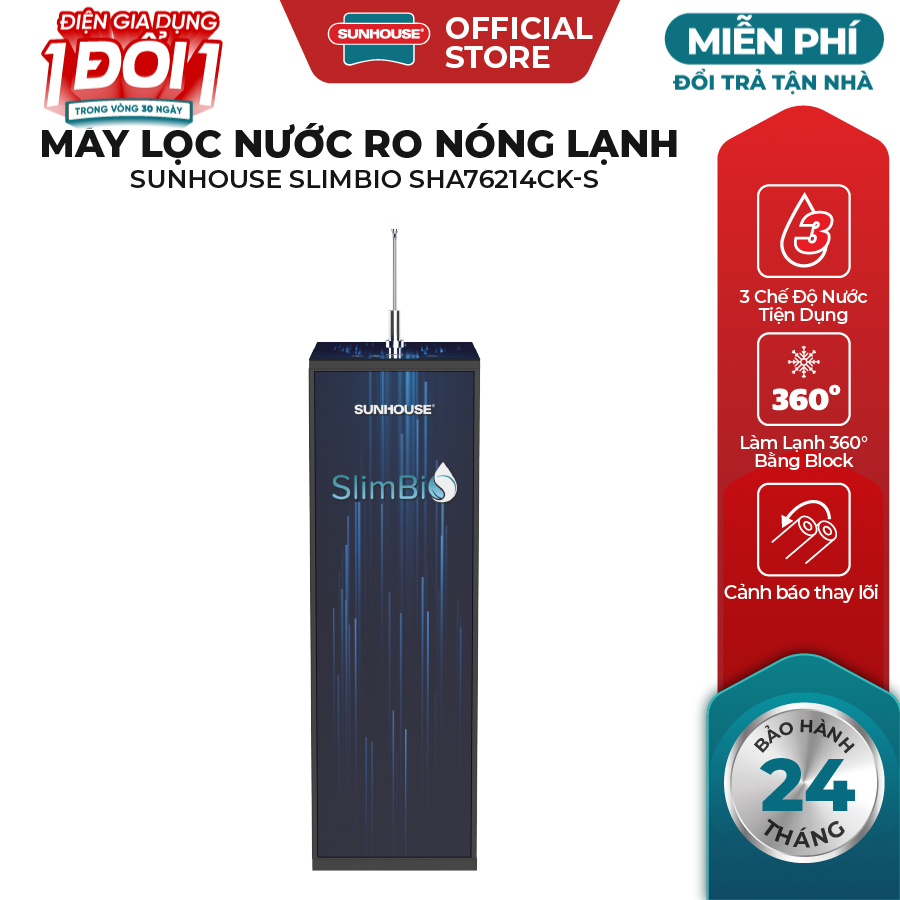 Máy Lọc Nước R.O Nóng Lạnh Cảm Ứng Sunhouse Slimbio SHA76214CK-S 9 Lõi - Hàng Chính Hãng
