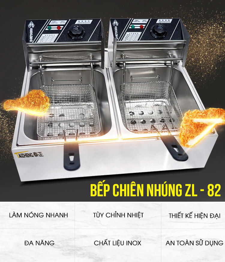 Bếp Chiên Nhúng Đôi Công Nghiệp Đa Năng ZL82, Dung Tích 11L