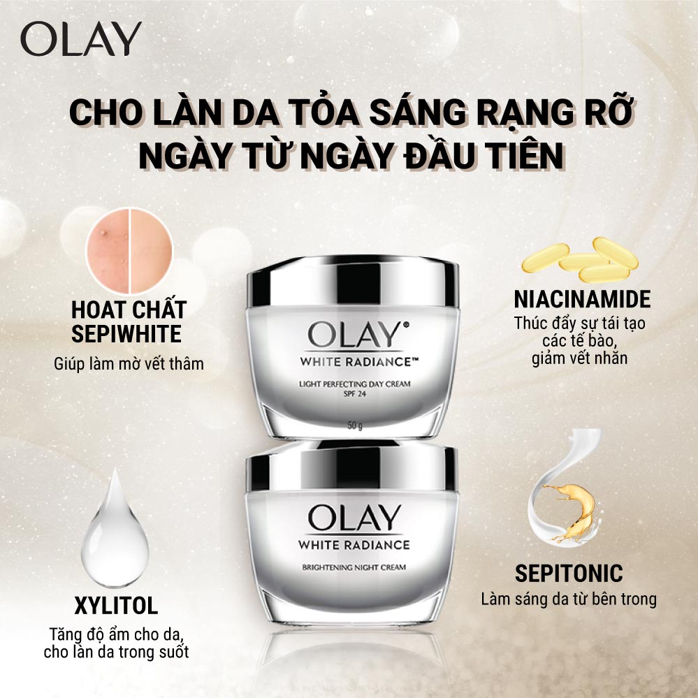 Combo Kem Dưỡng Ẩm Trắng Da Ngày Đêm Olay White Radiance 50g