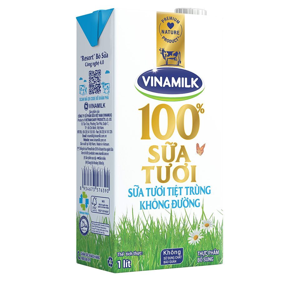 Thùng 12 Hộp Sữa Tươi Tiệt Trùng Vinamilk 100% Không Đường (1L)