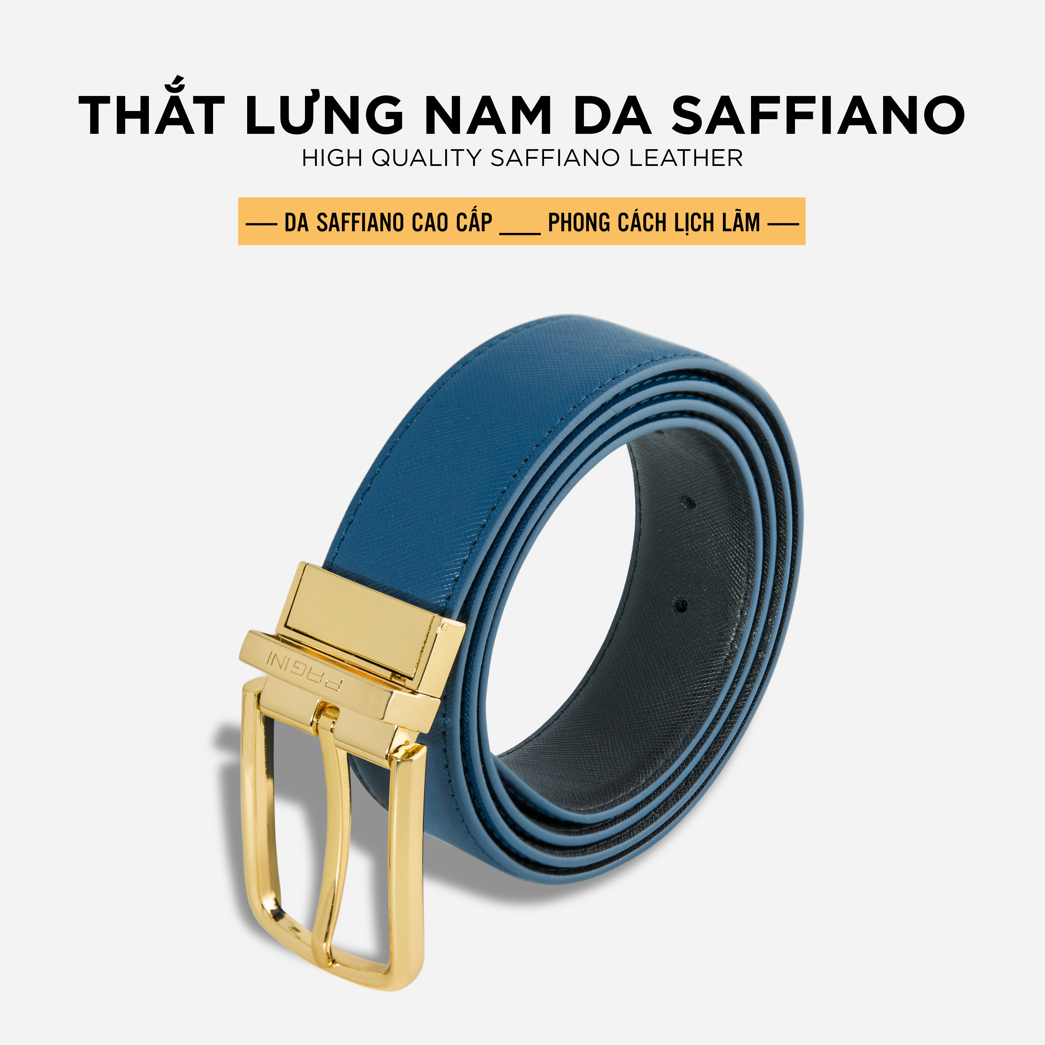 Thắt lưng nam 2 mặt da Saffiano – Khóa xoay 2 mặt tiện lợi