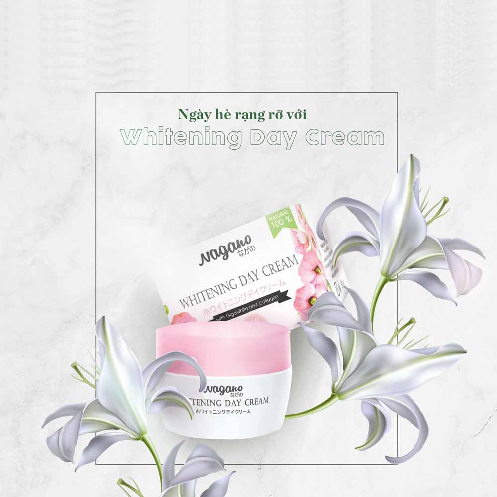 Kem Trắng Da Ban Ngày Với Gigawhite Và Collagen Nagano 30g - Whitening Day Cream Nagano 30g - Hợp chất Gigawhite và Collagen giúp làm trắng hiệu quả