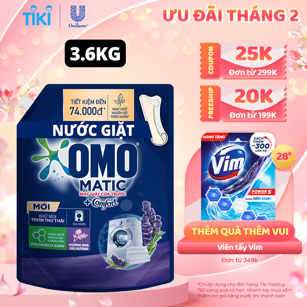 Túi Nước giặt Omo Nước giặt cửa trước hương Lavender Khử mùi thư thái 3.6KG