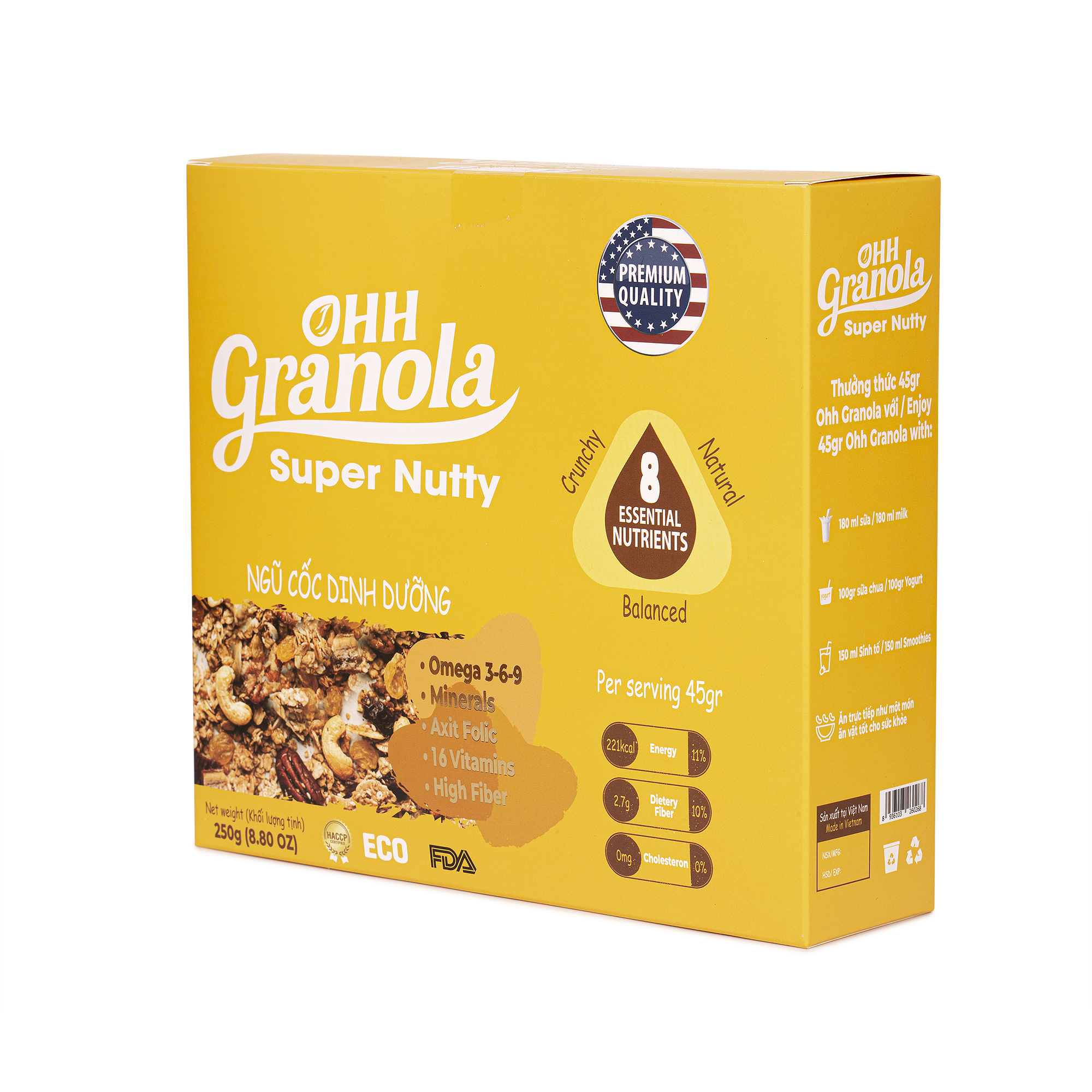 Snack Ăn Liền - Ngũ Cốc  Hạt Siêu Dinh Dưỡng Dòng Super Nutty (Ohh Granola) 250g, Phối Trộn 7 Loại Hạt Cao Cấp Theo Tiêu Chuẩn FDA - Hoa Kỳ