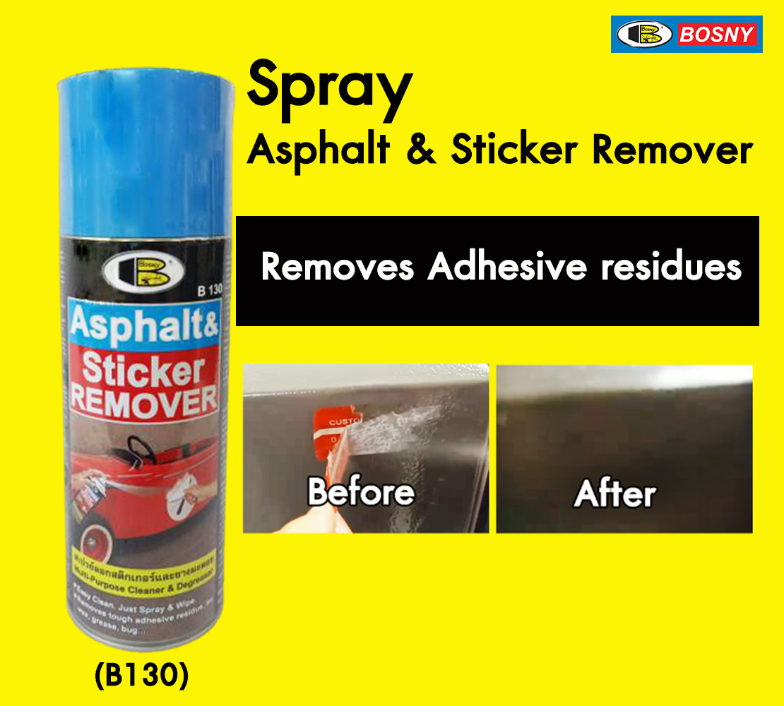 Chai xịt tẩy keo decal, băng dính,  keo dán, nhựa đường.. Asphalt & Sticker Remover - Bosny  B130 - 435 cc  - nhập khẩu Thái Lan (tặng kèm khăn lau và khẩu trang bằng vải không dệt)