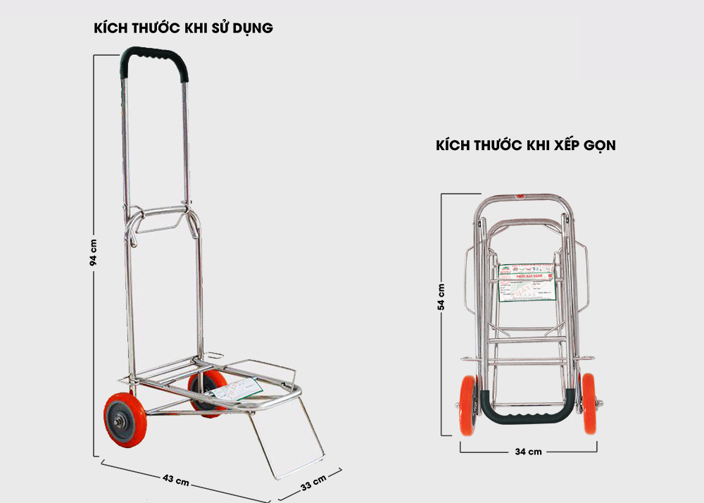 Xe Đẩy Xếp Gọn Thái Sơn - tải trọng 50 Kg chất liệu inox ( HÀNG CHÍNH HÃNG - ĐỔI TRẢ MIỄN PHÍ )