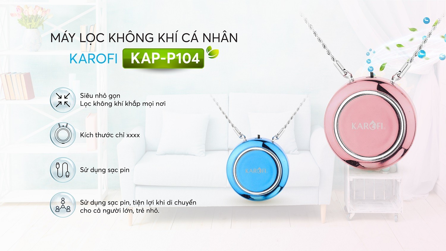 MÁY LỌC KHÔNG KHÍ CÁ NHÂN KAROFI KAP-P104 - Hàng chính hãng