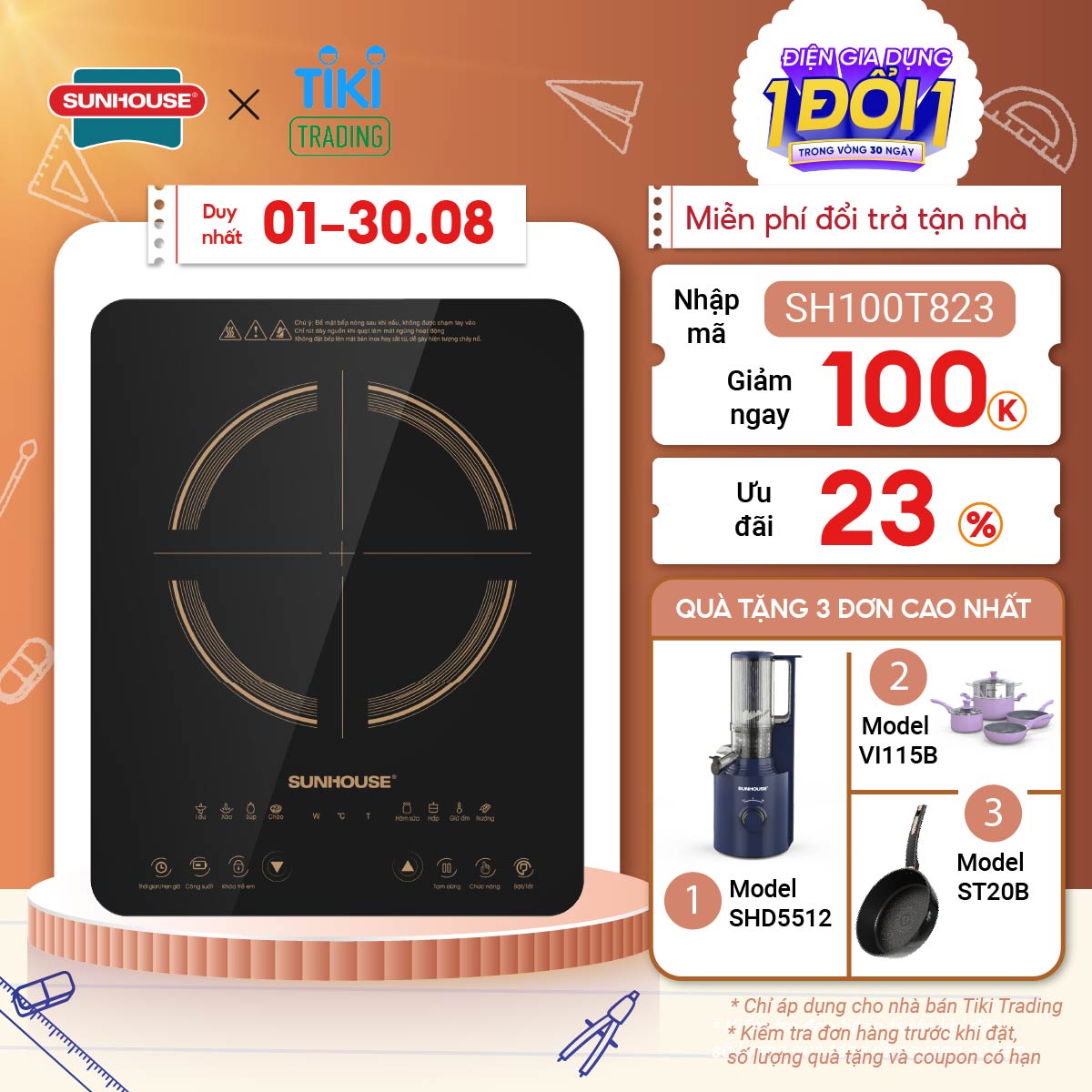 Bếp Từ Đơn Sunhouse SHD6803 - Kèm Nồi Lẩu - Hàng Chính Hãng