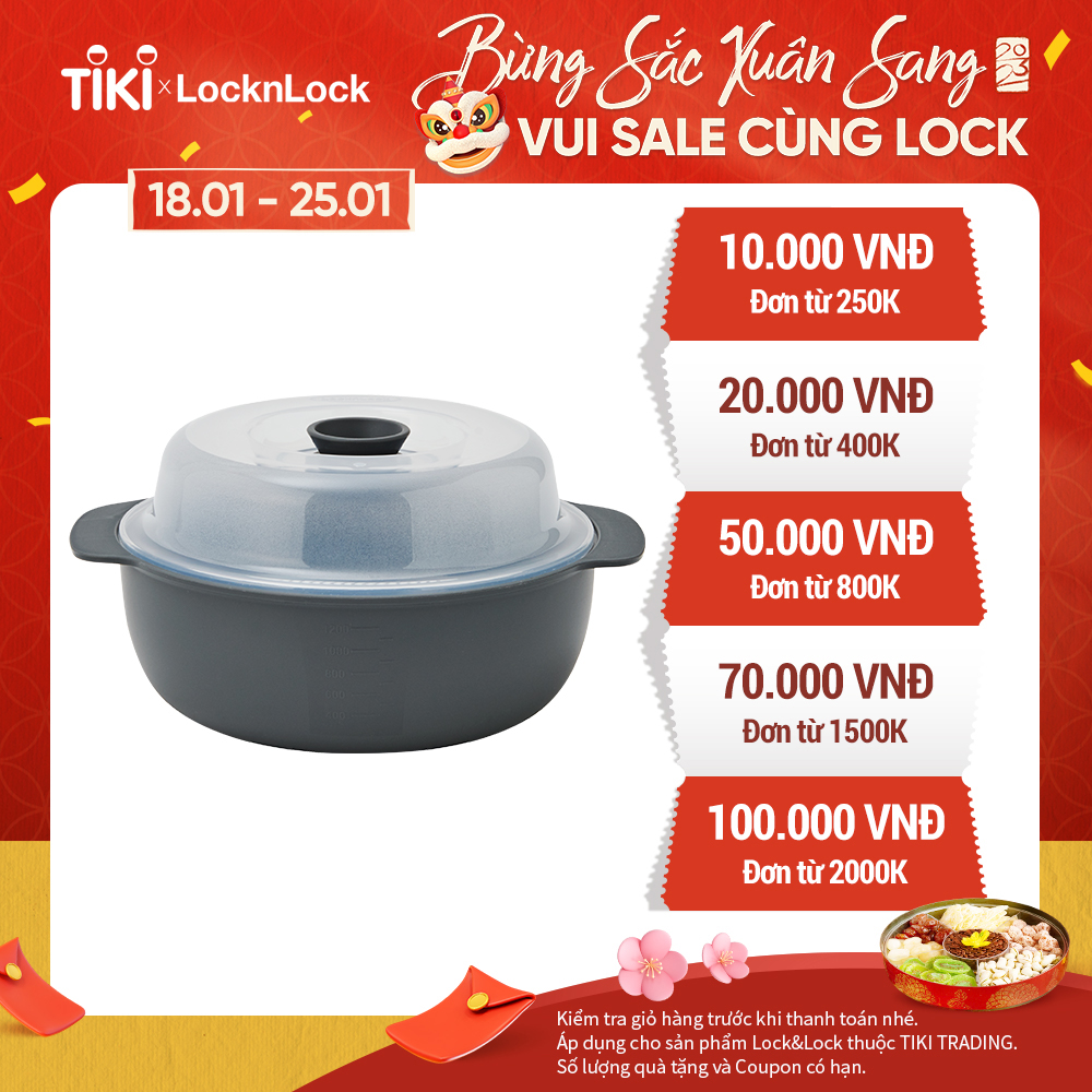 Nồi hấp trong lò vi sóng LocknLock bằng nhựa , 1.2L - màu xám - LMW123