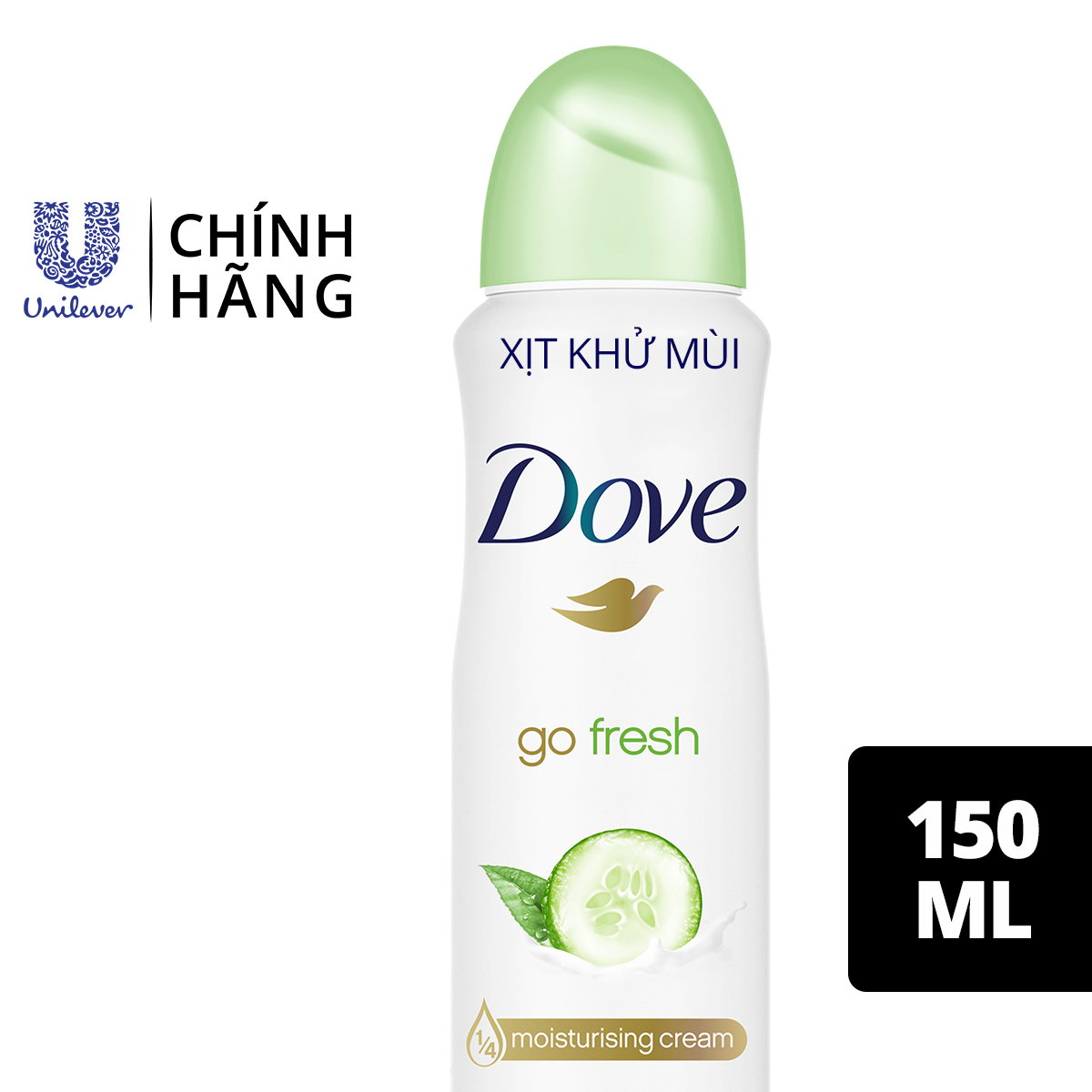 Xịt Khử Mùi Dove Go Fresh Dưỡng Da Sáng Mịn - Dưa Leo &amp; Trà Xanh (150ml)