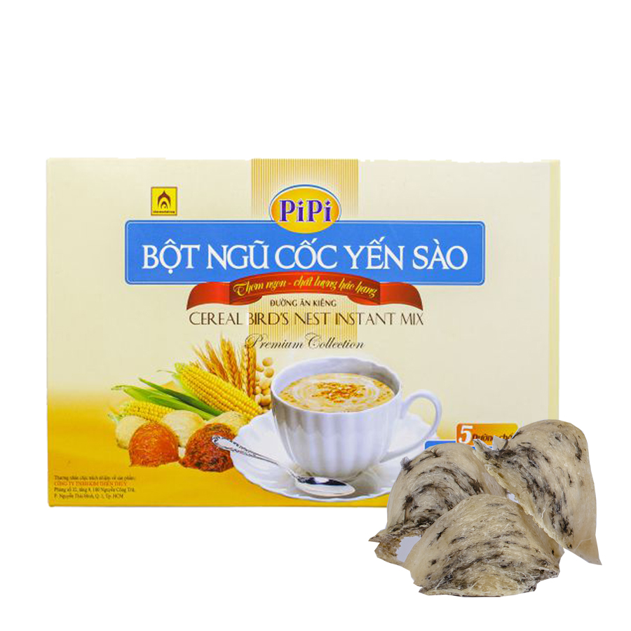 Bột Ngũ Cốc Yến Sào PiPi - Nhà Yến Nha Trang - Hộp 10 Gói  - Loại Ít Đường - Bột Ngũ Cốc Ăn Kiêng Giảm Cân - Bột Ngũ Cốc Dinh Dưỡng - Hàng Chính Hãng