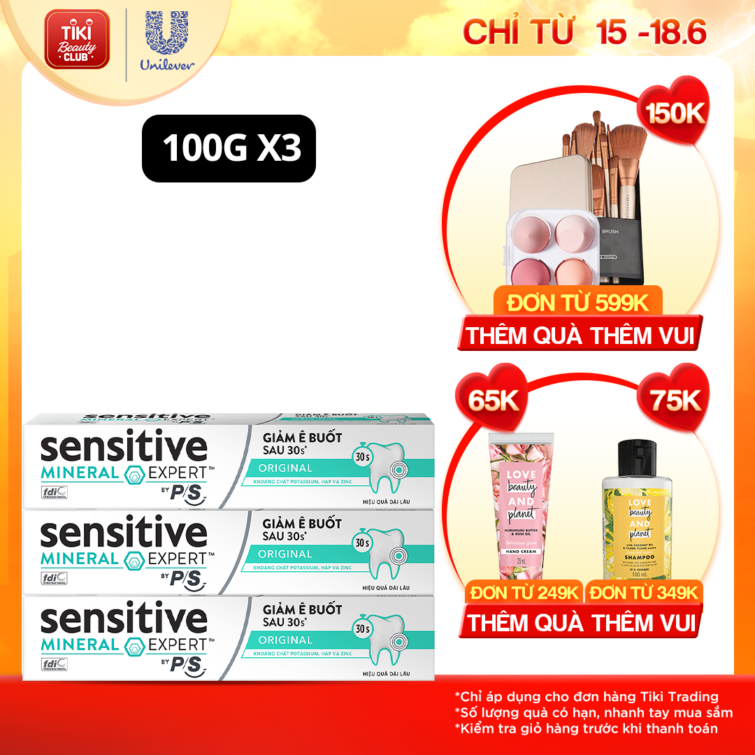 Bộ 3 Hộp Kem Đánh Răng P/S Giảm Ê Buốt Sau 30 Giây Sensitive Mineral Expert Original Với Tác Động Từ Khoáng 100G