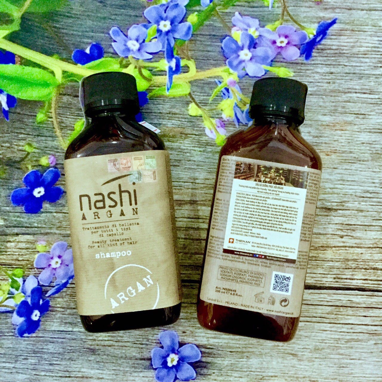 [+Tặng mũ trùm] Cặp dầu gội xả Nashi Argan Classic Shampoo and Conditioner siêu mượt cho tóc khô hư tổn Ý 200ml