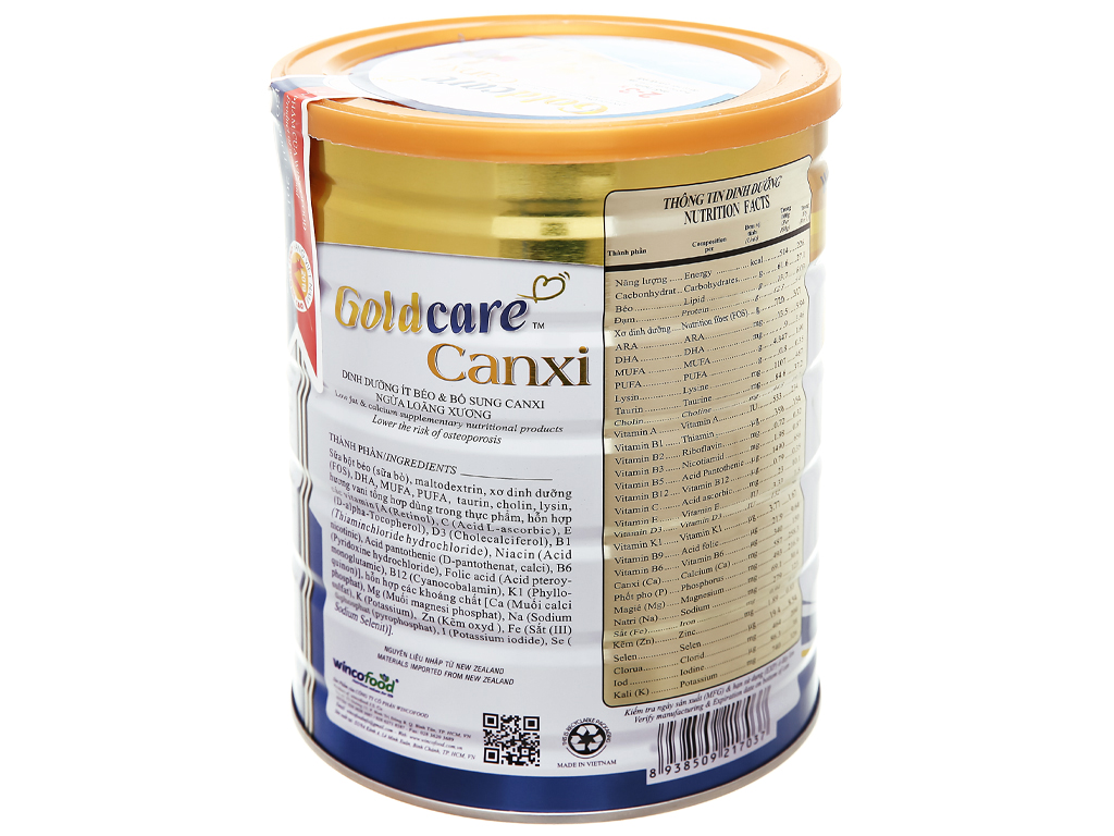 Sữa bột Wincofood GoldCare Canxi: dinh dưỡng ít béo ngừa tiểu đường, bổ sung canxi giúp xương chắc khỏe, MUFA, PUFA tốt cho tim mạch, phù hợp cho người từ 30 tuổi trở lên.