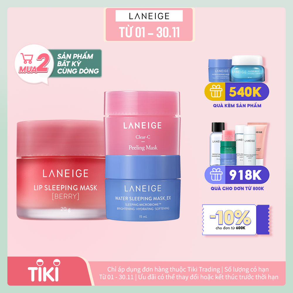 Mặt Nạ Ngủ Cho Môi Hương Berry Laneige Lip Sleeping Mask Berry 20g - Tặng Mặt Nạ Ngủ Water Sleeping Mask 15ml + Tặng Mặt Nạ Clear-C Peeling Mask 15ml