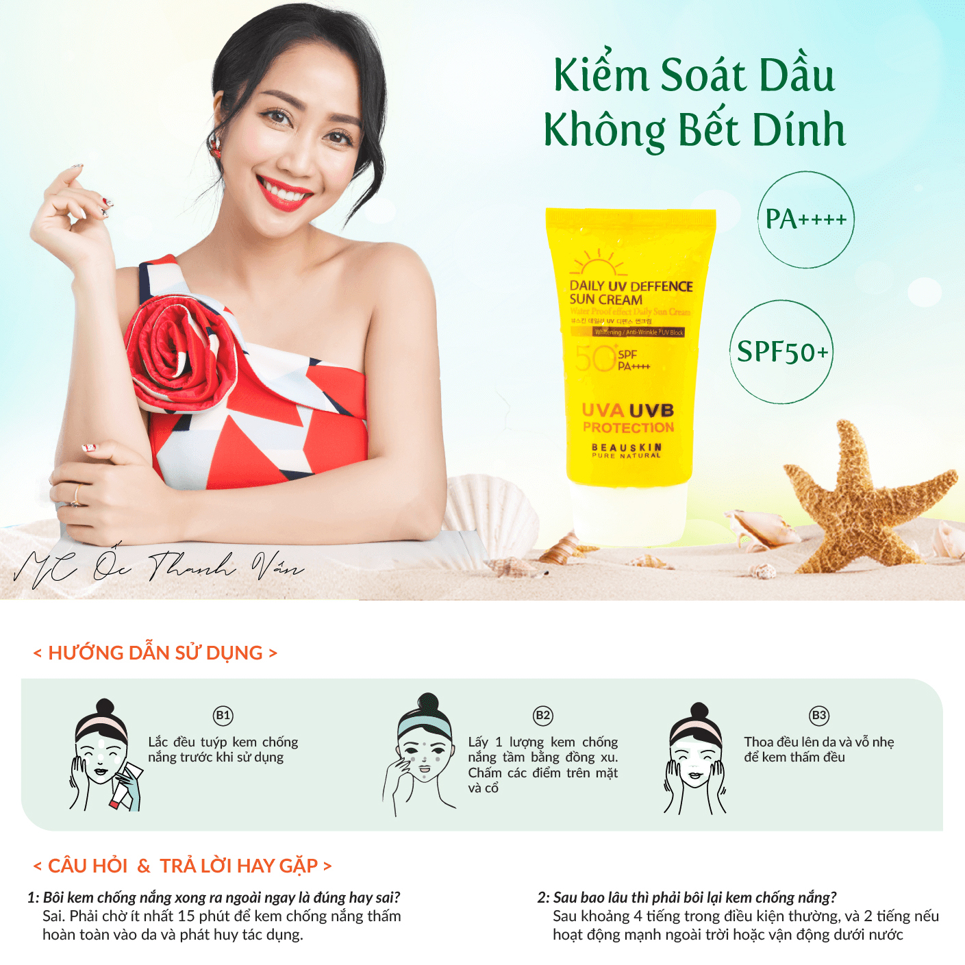 Kem chống nắng bảo vệ kiểm soát bóng nhờn lâu trôi Beauskin Daily UV Deffence Sun Cream 50ml - Hàn Quốc Chính Hãng