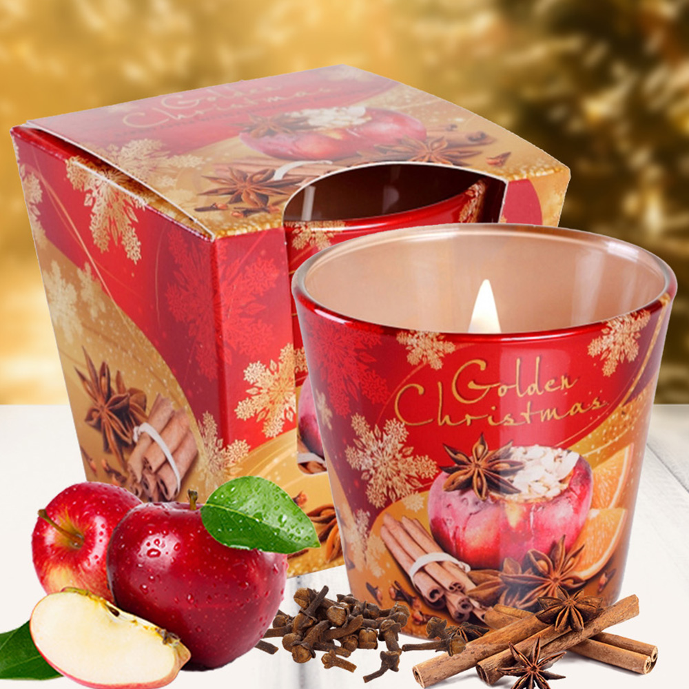 Ly nến thơm tinh dầu Bartek Golden Christmas 115g QT06552 - táo, quế, hồi (Giao mẫu ngẫu nhiên)