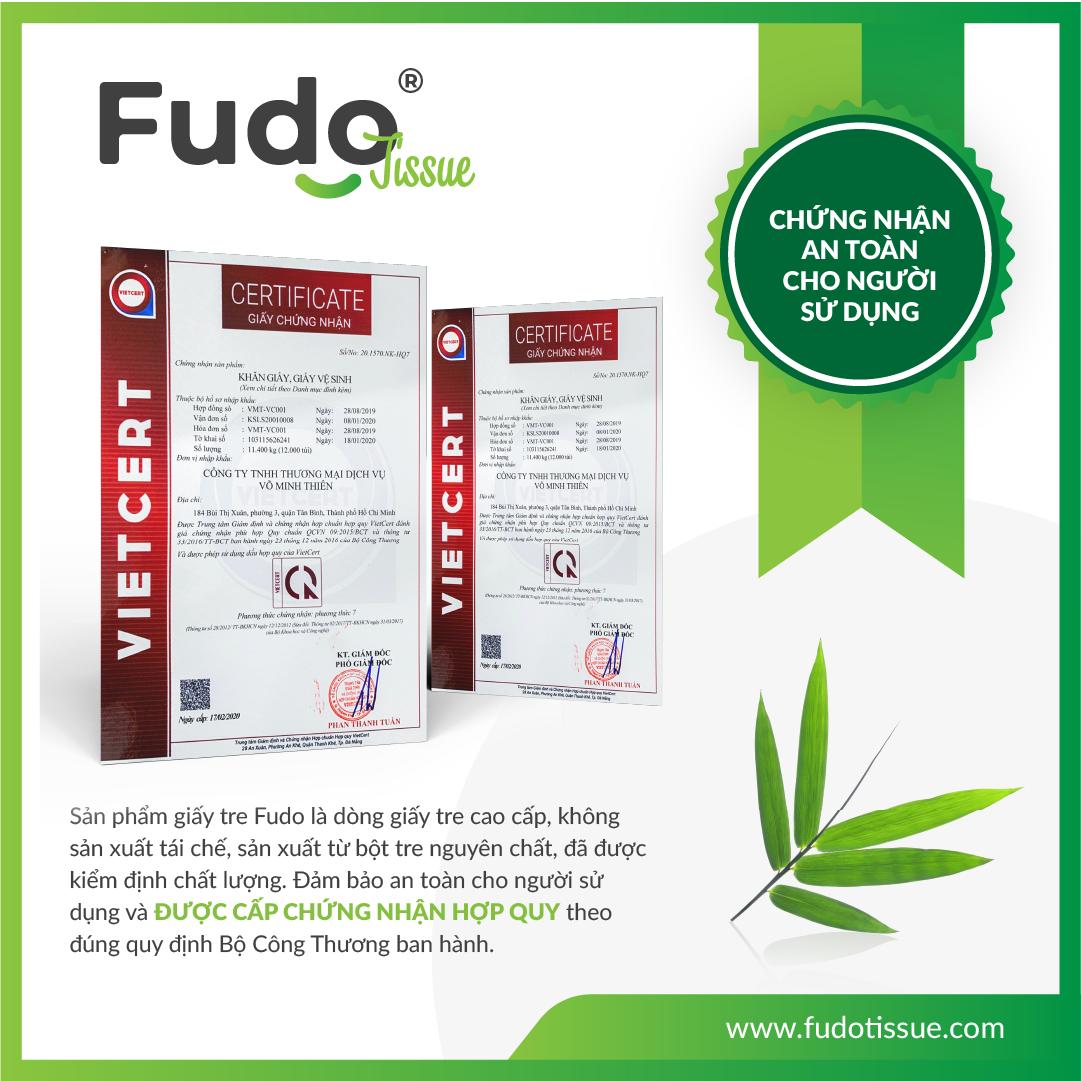 Khăn giấy khô FUDO Tissue từ tre không bụi vụn, không tẩy trắng - 1 Túi lớn - 04 gói giấy ăn 130 tờ - 03 lớp siêu thấm