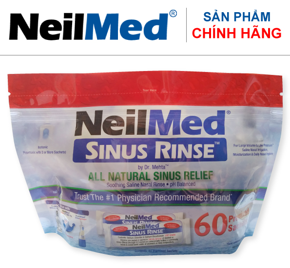 Bình (Bộ Dụng Cụ) Rửa Mũi Xoang Người Lớn NeilMed Sinus Rinse Kit 60 Sachets- xuất xứ Mỹ  (1 bình + 60 gói muối)