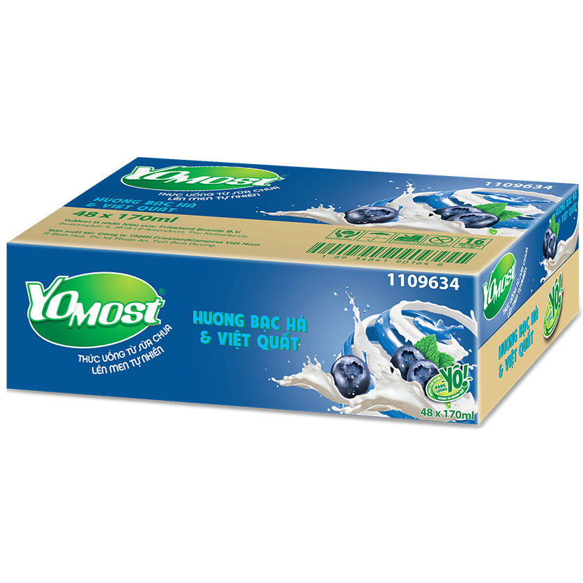 Thùng 48 Hộp Sữa Chua Lên Men Tự Nhiên Yomost Bạc Hà - Việt Quất