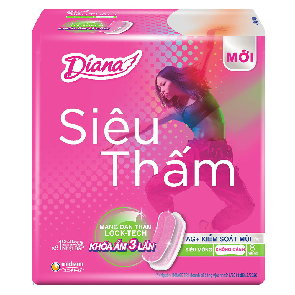 Combo 6 Băng Vệ Sinh Diana Siêu Thấm Siêu Mỏng Không Cánh (Gói 8 Miếng)