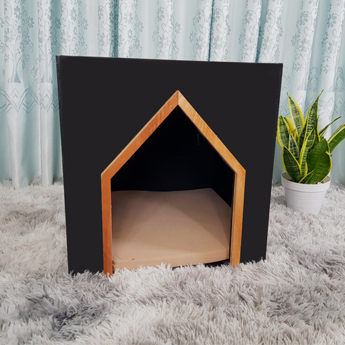 Nhà cho chó PETTO nhà chó bằng gỗ HÌNH HỘP kín đáo  siêu xinh màu đen huyền bí nhiều size dễ lựa chọn DH003