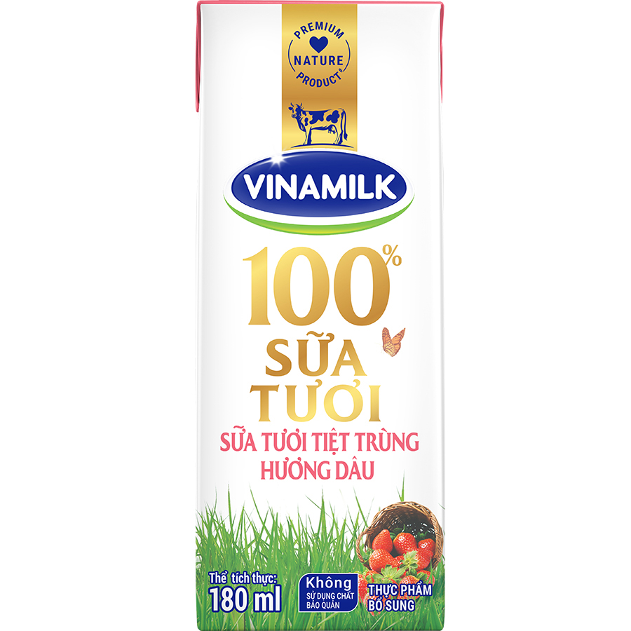 Thùng 48 Hộp Sữa Tươi Tiệt Trùng Vinamilk 100% Hương Dâu (180ml)