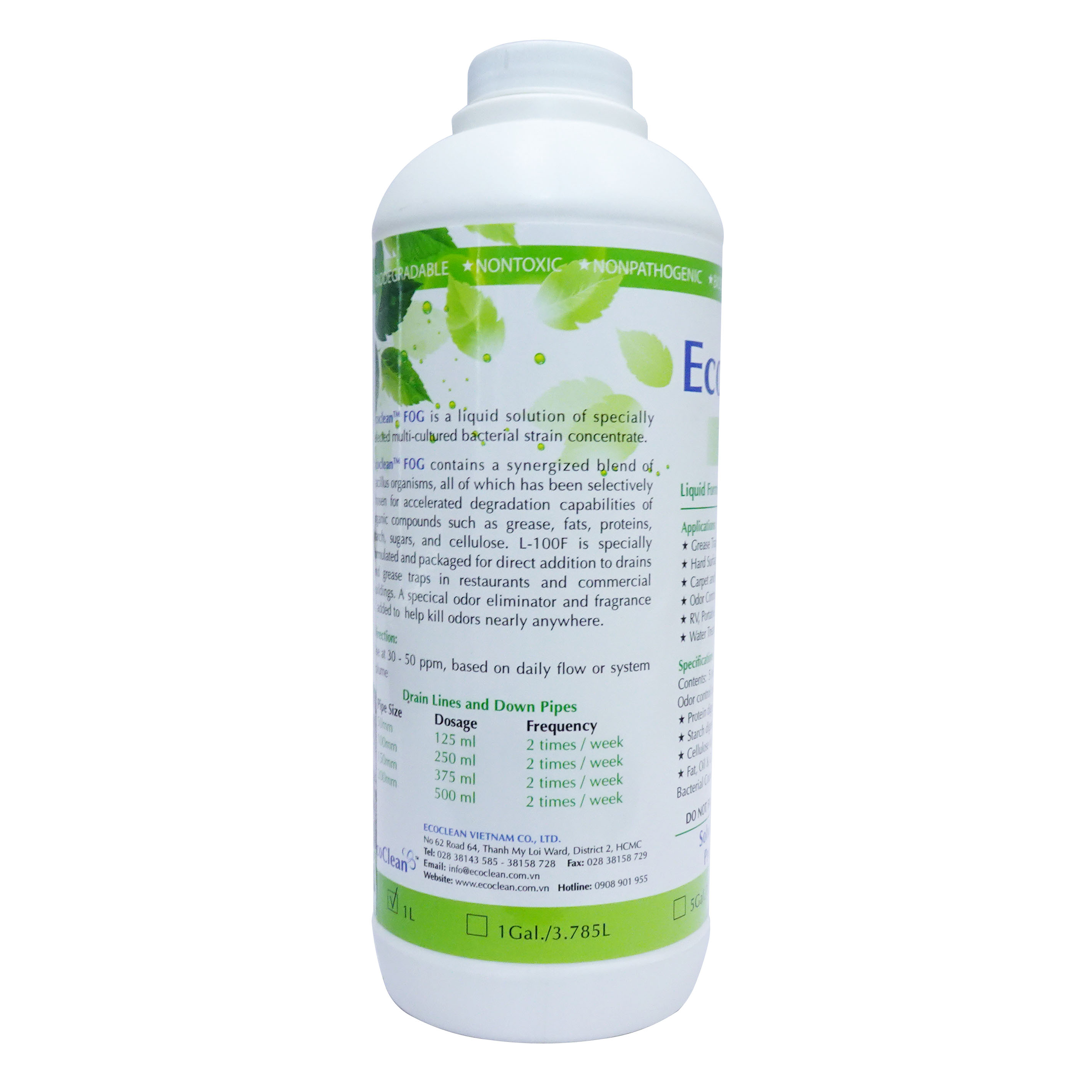 Vi Sinh Xử Lý Dầu Mỡ, Khử Mùi - EcoClean FOG - Chai 1Lít - Chính Hãng Từ USA