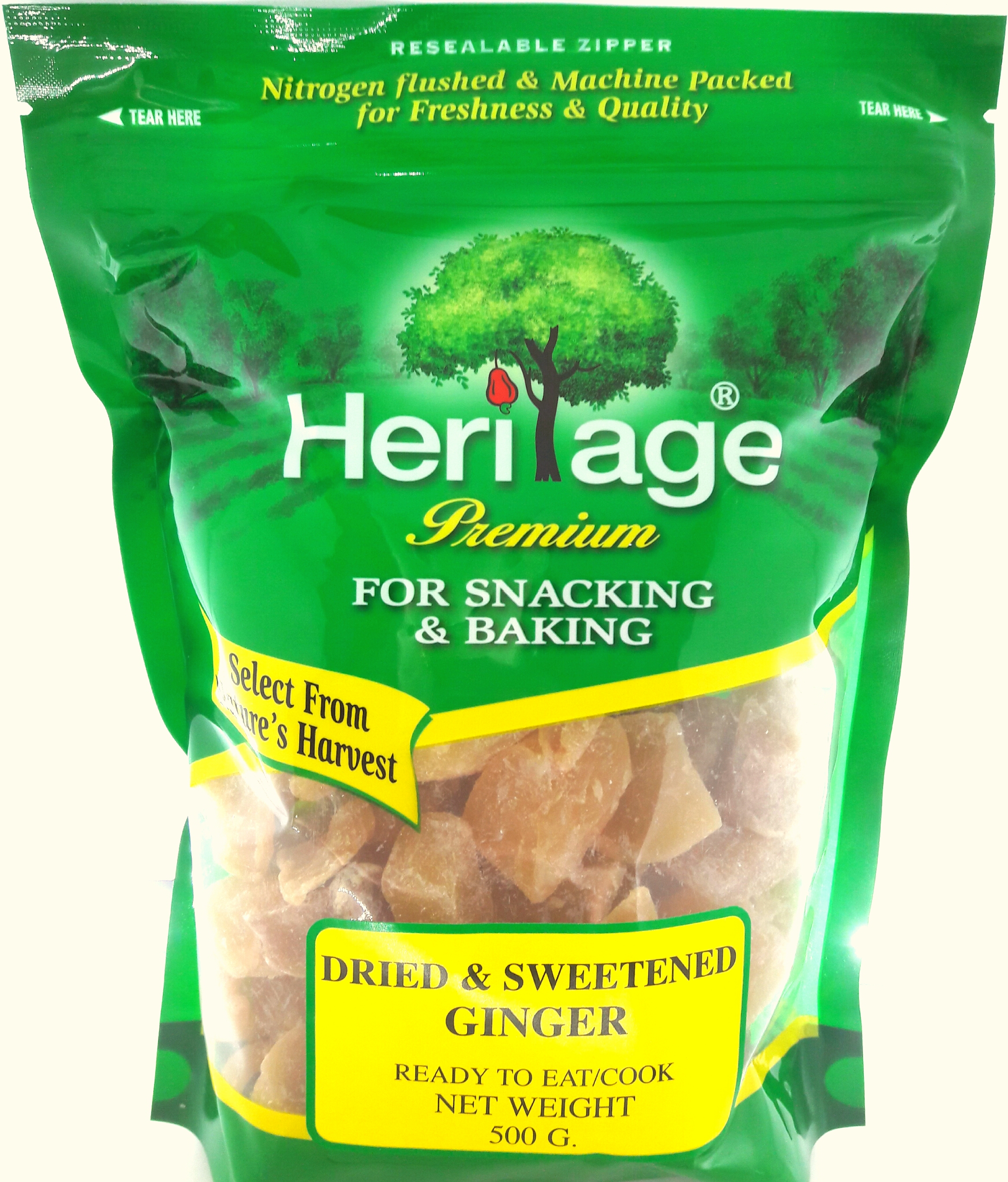 Gừng Sấy Dẻo Heritage Thái Lan gói 500gr- DRIED &amp; SWEENTENED GINGER