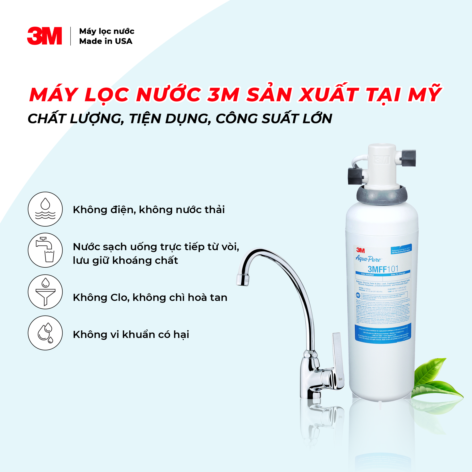 Combo Máy Lọc Nước 3M FF100 + Vòi TEKA IN 912 - Công Nghệ Lọc IMPACT - Lưu Lượng Nước 9,5 Lít/phút - Công Suất Lọc 22.712 Lít - 3M Product Number 5616318 - Hàng Chính Hãng 3M