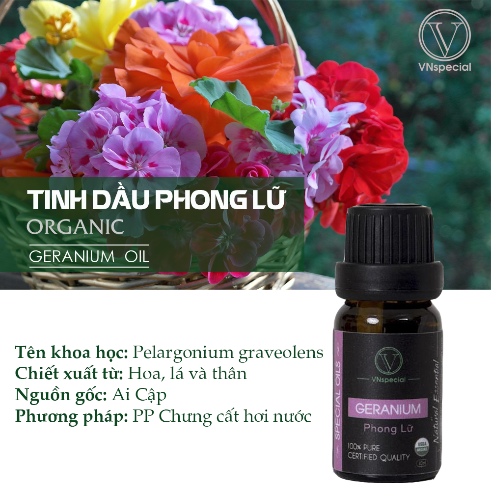 Tinh Dầu Hữu Cơ Phong Lữ | Organic Geranium Oil | Tinh dầu Nhập Khẩu USDA - Vnspecial Oils (10ml)