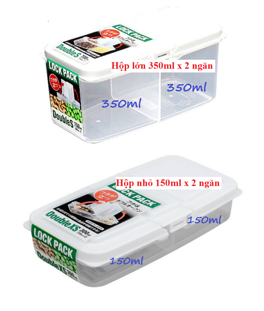 Combo 2 hộp chia ngăn đựng thực phẩm/bánh ăn dặm cho bé (300ml &amp; 700ml) + Tặng 5 túi zipper 15x20cm