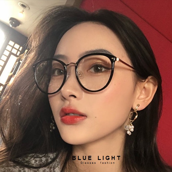 Kính Giả Cận, Gọng Kính Cận Nam Nữ Mắt Mèo Tròn To Gọng Vàng Đen Không Độ Hàn Quốc - BLUE LIGHT SHOP