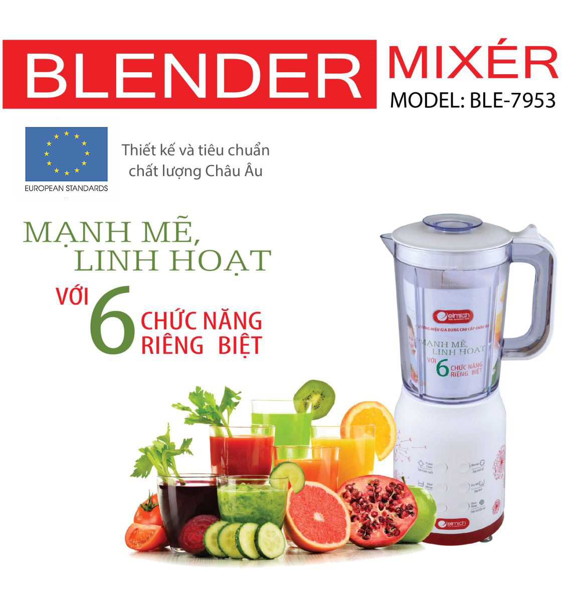 [Elmich BLE-7953] MÁY XAY SINH TỐ ĐA NĂNG 1,2L - 300W