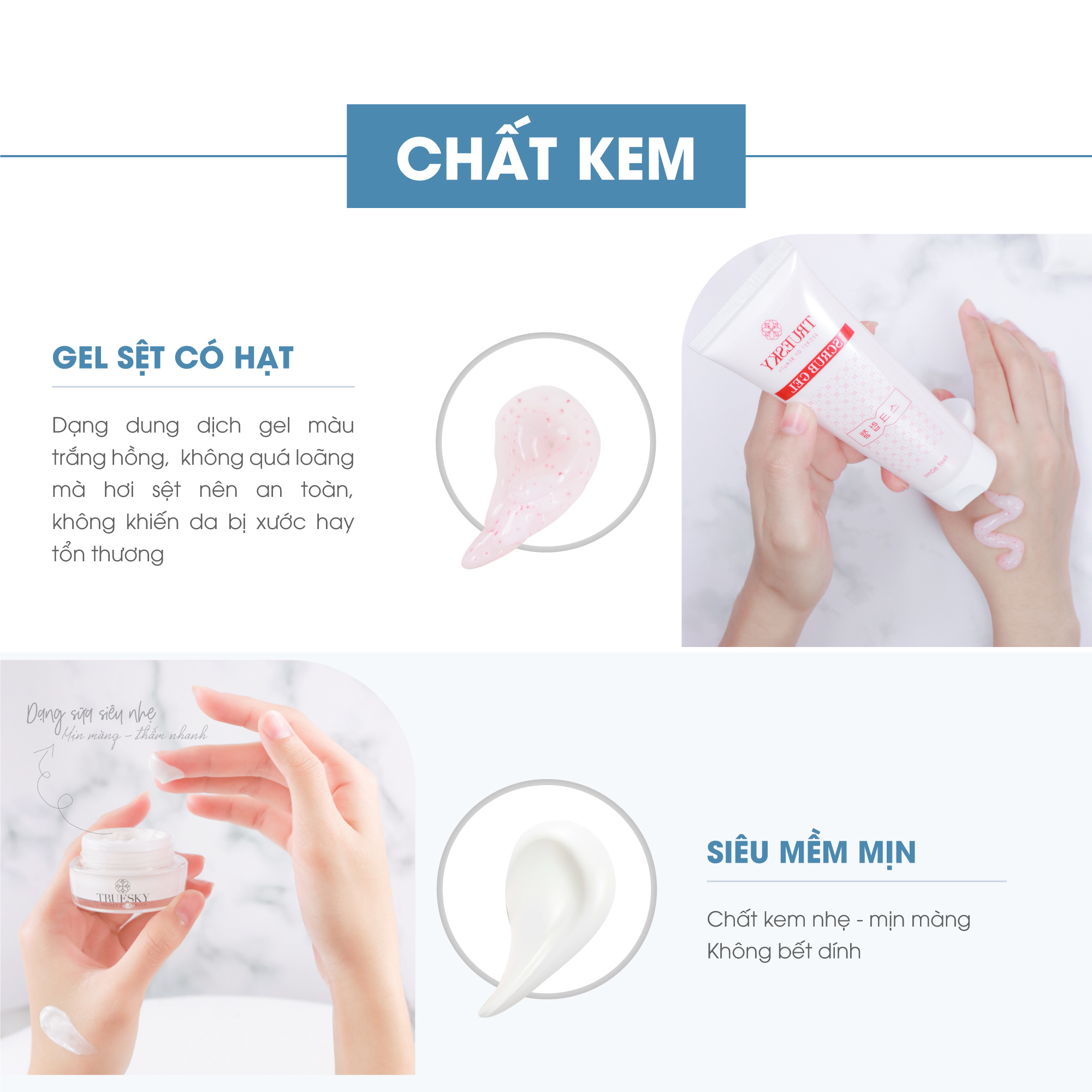 Bộ sản phẩm dưỡng trắng da mặt Truesky gồm 1 kem dưỡng trắng da mặt 15g + 1 gel tẩy tế bào chết mặt 60ml