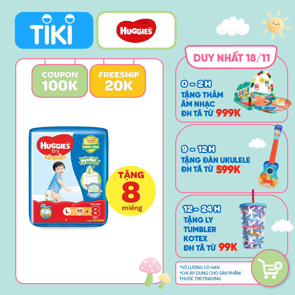 Combo 3 gói Tã Quần Huggies Dry Tràm Trà Tự Nhiên Gói Cực Đại